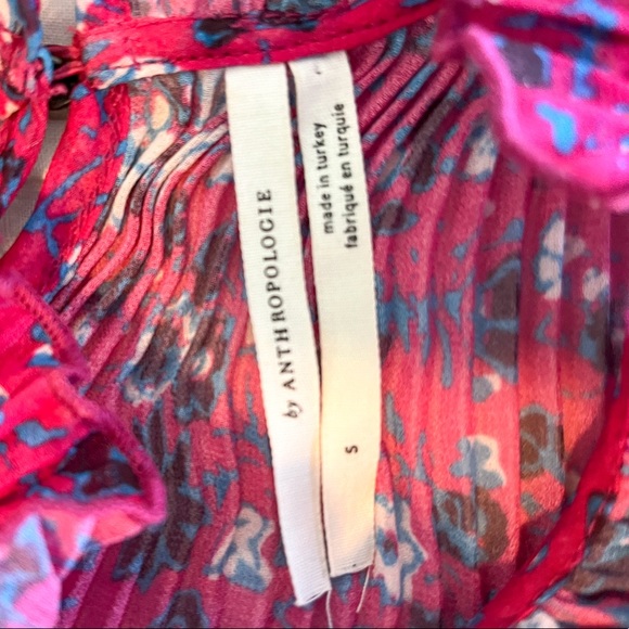 Anthropologie Pink Floral Freida Pleated Ruffle Blouse - Picture 6 of 6
